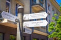 Signs for tourists in Siauliai city, Lithuania. Travel sightseeing baltics.