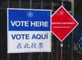 Signs at the voting site in New York