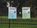 Signs warning about hand hygiene due to covid19 at a cricket sporting pitch