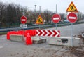 Signs warning about road repair work. Royalty Free Stock Photo