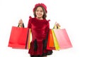 Signs you are addicted to shopping. Kid cute little girl hold bunch shopping bags. Child satisfied by shopping isolated