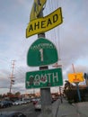 Signs you& x27;re in Venice Los Angeles California route one by the motel, parked cars, and traffic