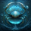 Blue crab on a dark blue background. 3D illustration, 3D rendering Royalty Free Stock Photo