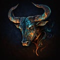 Bull head with fire flame on black background. Tattoo art Royalty Free Stock Photo