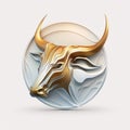 Golden bull head on a white background. 3d rendering, 3d illustration Royalty Free Stock Photo