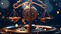 Golden scales of justice and dollar on dark background. 3d rendering Royalty Free Stock Photo