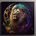 Lion in the cosmic space. Colorful background. Vector illustration Royalty Free Stock Photo