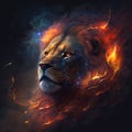 Lion head with fire effect on dark background, digital painting Royalty Free Stock Photo
