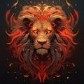 Lion head with fire flames on a dark background. Vector illustration Royalty Free Stock Photo