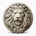 Lion head sculpture on white background with clipping path. 3d illustration