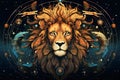 Lion zodiac sign in space with stars and constellations Royalty Free Stock Photo