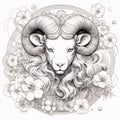 Ram head with flowers. Zodiac sign. Vector illustration for coloring book Royalty Free Stock Photo