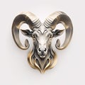 Ram head with golden ornament on white background. 3D rendering Royalty Free Stock Photo