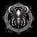 Scorpion tattoo art design on black background. Hand drawn illustration