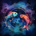 Zodiac sign Pisces. Aquarius. Horoscope circle on cosmic background Royalty Free Stock Photo
