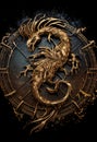 Zodiac sign of dragon on the background of the ancient clock Royalty Free Stock Photo