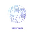 Signup in app concept icon