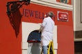 Signwriter at Jewellery Shop, Prague, Czech Republic