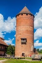 SIGULDA, LATVIA - AUGUST 20, 2016: Brick tower at Turaida castle, Latv Royalty Free Stock Photo