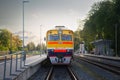 SIGULDA, LATVIA - AUGUST 21, 2023: Selective blur on a regional train, a diesel DMU of LDZ Latvijas Dzelzcels Pasazieru Vilciens