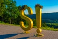 Sigulda, Latvia, June 25, 2022: S! Tourist sign at Latvian town