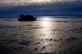 Sihouette of rescue hovercraft boat on the ice