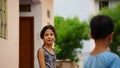 Sikar, Rajasthan, India - Aug 2020: Unidentified indian children playing and posing at the village street in India Royalty Free Stock Photo