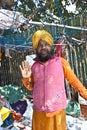 A sikh priest is protesting for his