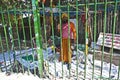 A sikh priest is protesting for his