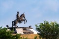 Sikh warrior bhai fateh singh statue sitting on the horse under blue sky background. historical concept Royalty Free Stock Photo