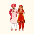 Sikh Wedding Couple Greeting Namaste In Traditional Dress On Cosmic Latte