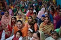 Sikh women and childs inside a temple in Mallorca to celebrate a Sikh festivity Royalty Free Stock Photo