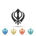 Sikhism religion Khanda symbol icon isolated on white background. Khanda Sikh symbol. Set elements in colored icons