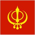 Sikhism vector symbol. Sikhism yellow icon on orange color