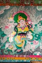 Sikkim, India - 22nd March 2004 : Beautiful colorful Buddist murals , piece of graphic artwork that is painted directly to inside