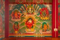 Sikkim, India - 22nd March 2004 : Colorful Buddist murals , piece of graphic artwork that is painted directly to inside wall of