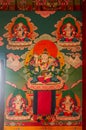 Sikkim, India - 22nd March 2004 : Colorful Buddist murals , piece of graphic artwork that is painted directly to inside wall of