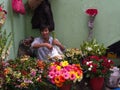 Sikkim Local people selling flowers in the market, Gangtok City,Sikkim INDIA , 16th APRIL 2013