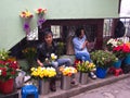 Sikkim Local people selling flowers in the market, Gangtok City,Sikkim INDIA , 16th APRIL 2013