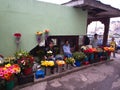 Sikkim Local people selling flowers in the market, Gangtok City,Sikkim INDIA , 16th APRIL 2013