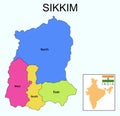 Sikkim map. Highlight Sikkim map on India map with a boundary line. Sikkim political map.