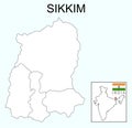 Sikkim map. Highlight Sikkim map on India map with a boundary line. Sikkim political map.