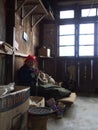 Sikkim-tibetan Local woman is working in the village, Gangtok Ci