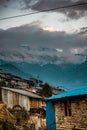 Sikles, Nepal . View of mountains and local houses