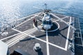 Sikorsky MH-60S Seahawk helicopter lands on the flight deck of the HTMS. Bhumibol Adulyadej Multi role stealth frigate of Royal