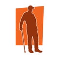 Silhouette of an old man in pose with walking cane.