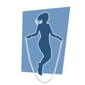 Silhouette of a gym sporty person doing workout with jump rope. Royalty Free Stock Photo