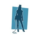 Silhouette of a woman with fancy outfit carrying a whip. Royalty Free Stock Photo