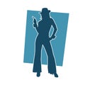 Silhouette of a female model in mafia or gangster costume.