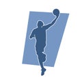 Silhouette of a male basketball player in action pose.